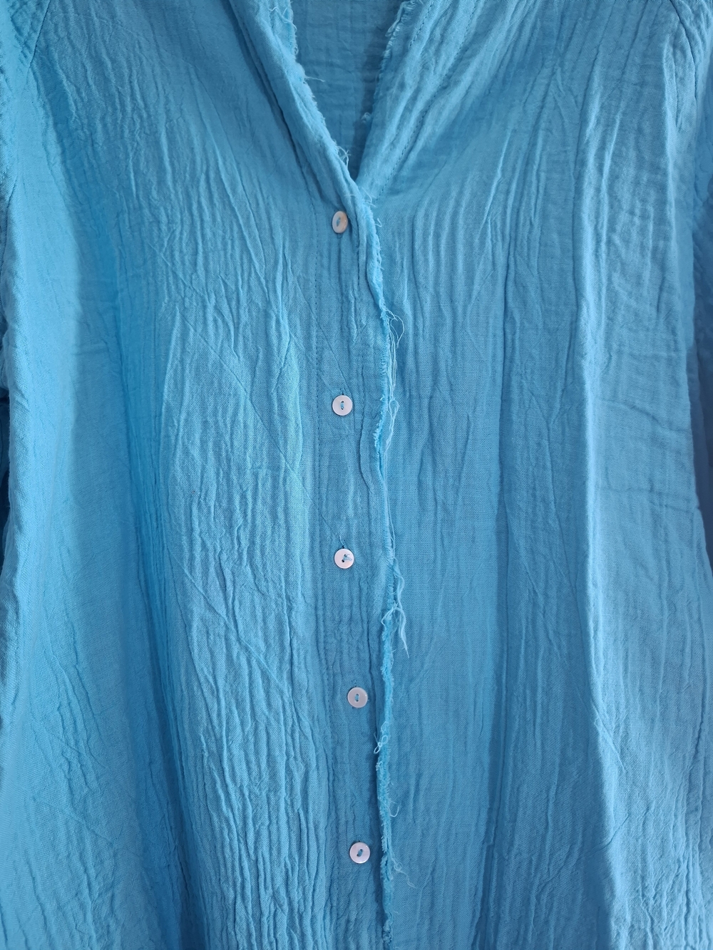 Simply Noelle Lightweight Button-Down Shirt in Turquoise Blue